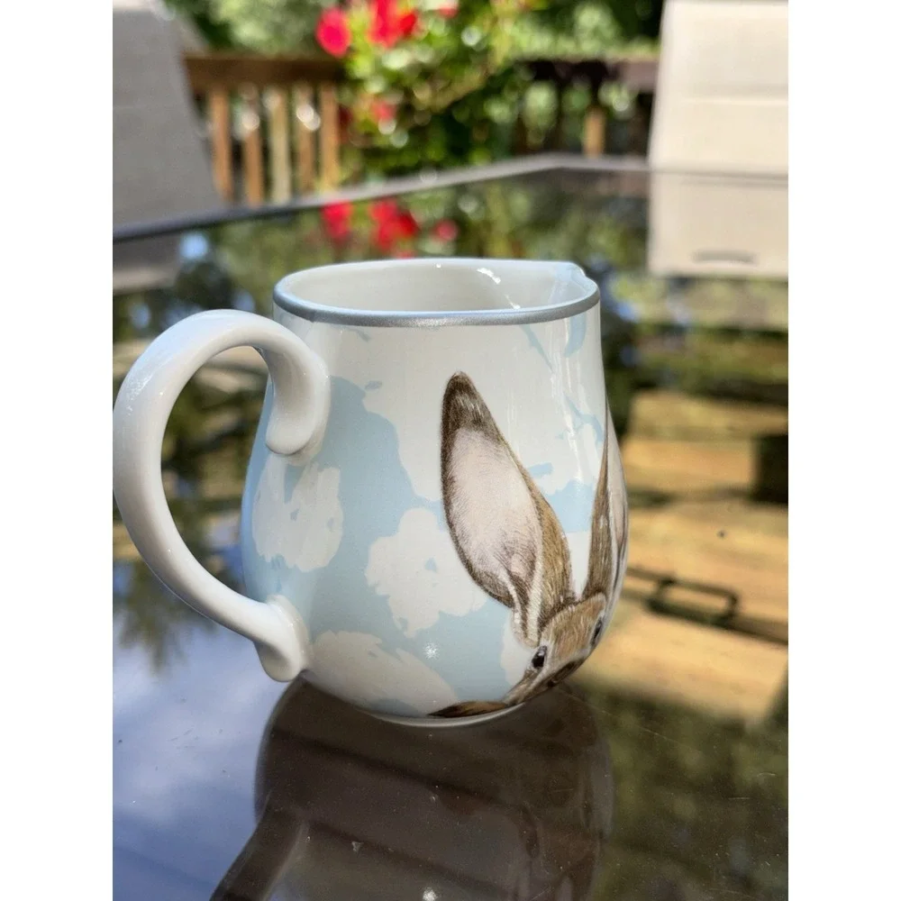 Williams Sonoma Damask Bunny Creamer Light Blue Ceramic Glossy